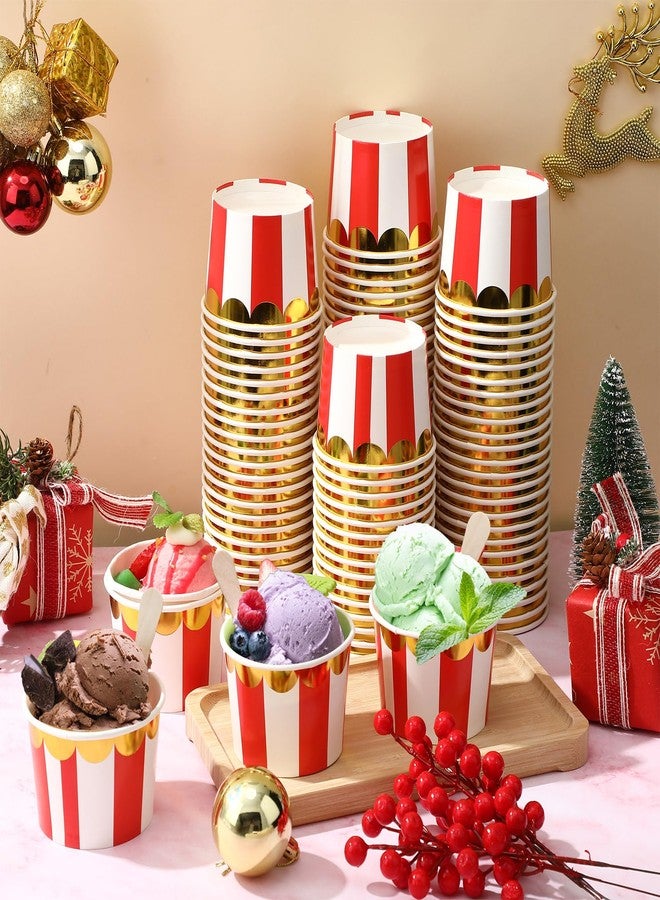 Willinglong 50 Pcs Red Stripe Paper Ice Cream Cups for Christmas Carnival Party 5.5 oz Disposable Dessert Bowls Paper Snack Bowls for Cold or Hot Foods Yogurt Birthday Party Supplies - Image 4